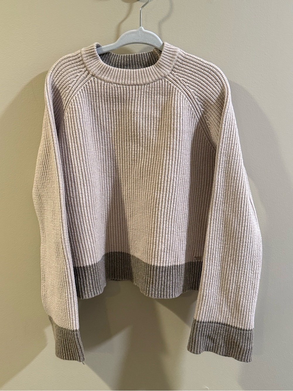 Mayoral Beige Knit Crewneck Sweater with Gray Trim